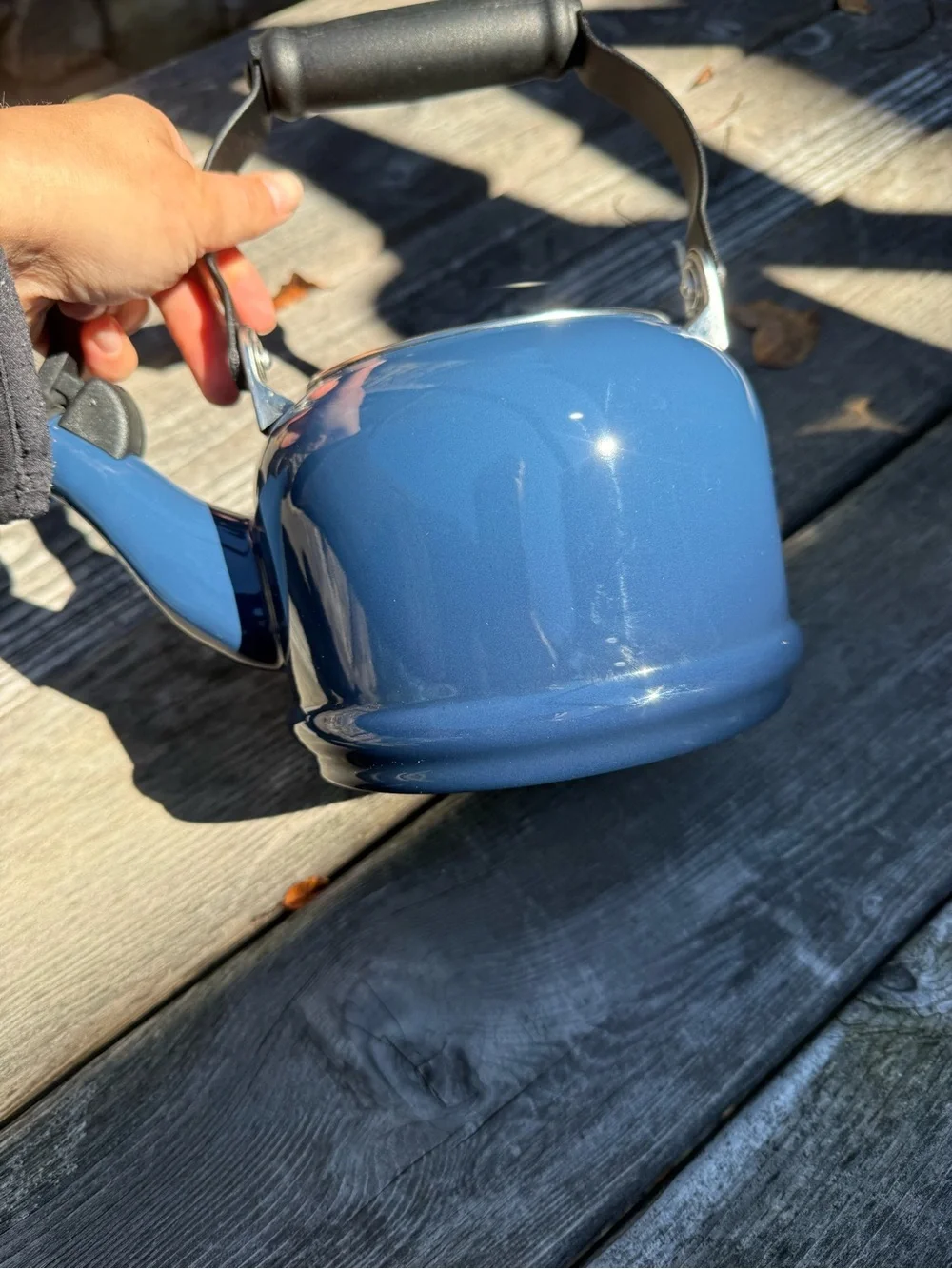 Le creuset Blue Enamel Whistling Teakettle with Black Handle